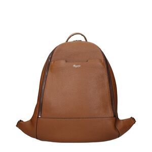 Pineider Leather Zip Backpack Men Brown Backpacks